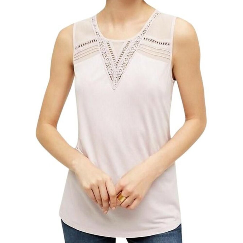 Meadow Rue	| Anthropologie Sleeveless Crochet Sheer Panel Button Back Blouse XS